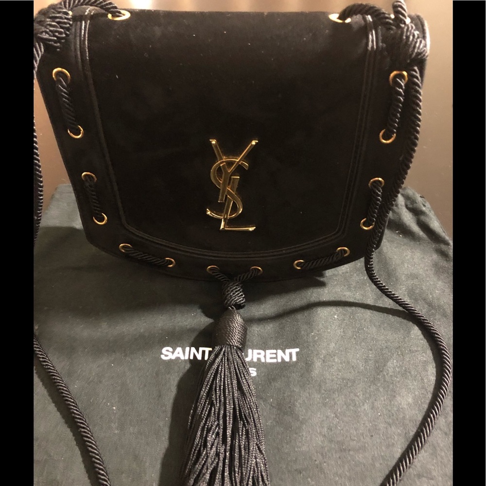 Saint Laurent Black suede with gold detail handbag